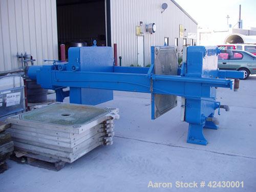 Used Shriver 18 Cubic Foot Filter Press, model 48-188-1.25. 12 Chambers, 2835 square feet of filter area, 15 cubic foot holding capacity, 100 psi, 1-1/4 cake thickness. Hydraulic closure, includes th...