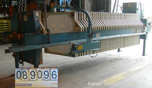 USED: Eimco Shriver filter press, model M1000FB. Carbon steel frame. (40) 39.3" x 39.3" x approximately 2-1/2" thick x approximately 1/2" recess polypropylene plates, (1) head plate, (1) tail plate. ...