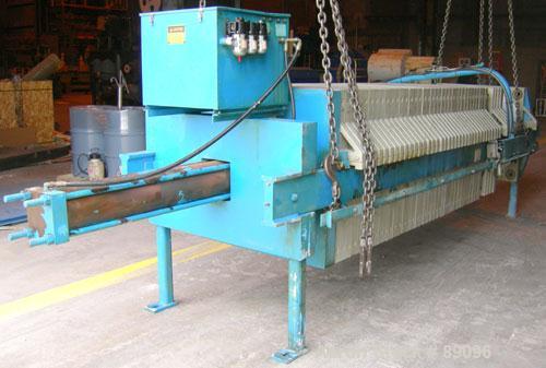 USED: Eimco Shriver filter press, model M1000FB. Carbon steel frame. (40) 39.3" x 39.3" x approximately 2-1/2" thick x approximately 1/2" recess polypropylene plates, (1) head plate, (1) tail plate. ...