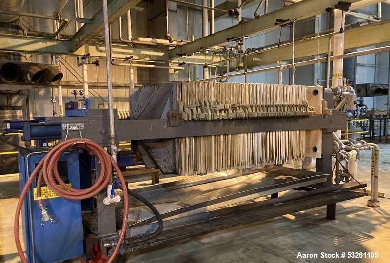 Used Shriver 36" Poly Plate And Frame Filter Press. (34) 1" Plates, frames, and end plate. Self contained hydraulic system & controls drip pan.