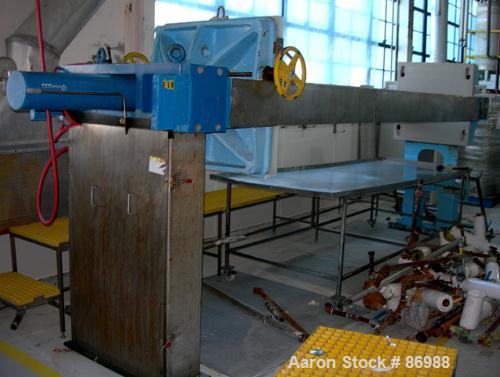 Used Shriver filter press, carbon steel frame. 36" x 36" polypropylene, approximately 51 plates 1" thick, and 50 frames 1-1/4" thick. Approximate 30 cubic feet cake capacity, approximate 355 square f...