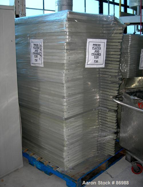 Used Shriver filter press, carbon steel frame. 36" x 36" polypropylene, approximately 51 plates 1" thick, and 50 frames 1-1/4" thick. Approximate 30 cubic feet cake capacity, approximate 355 square f...