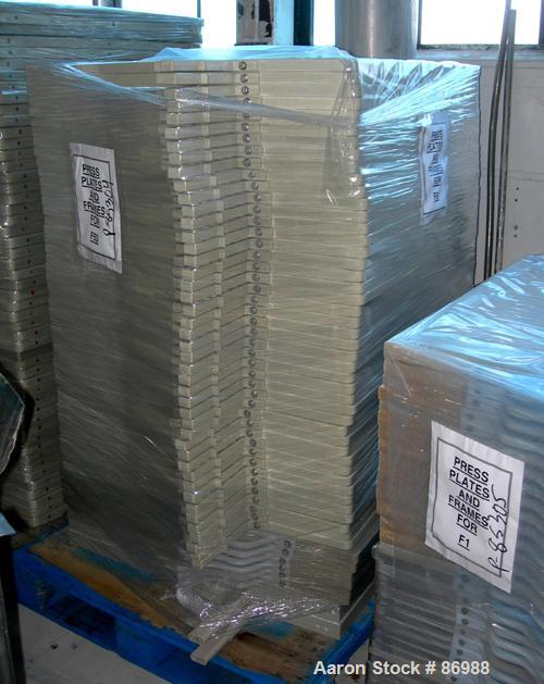 Used Shriver filter press, carbon steel frame. 36" x 36" polypropylene, approximately 51 plates 1" thick, and 50 frames 1-1/4" thick. Approximate 30 cubic feet cake capacity, approximate 355 square f...