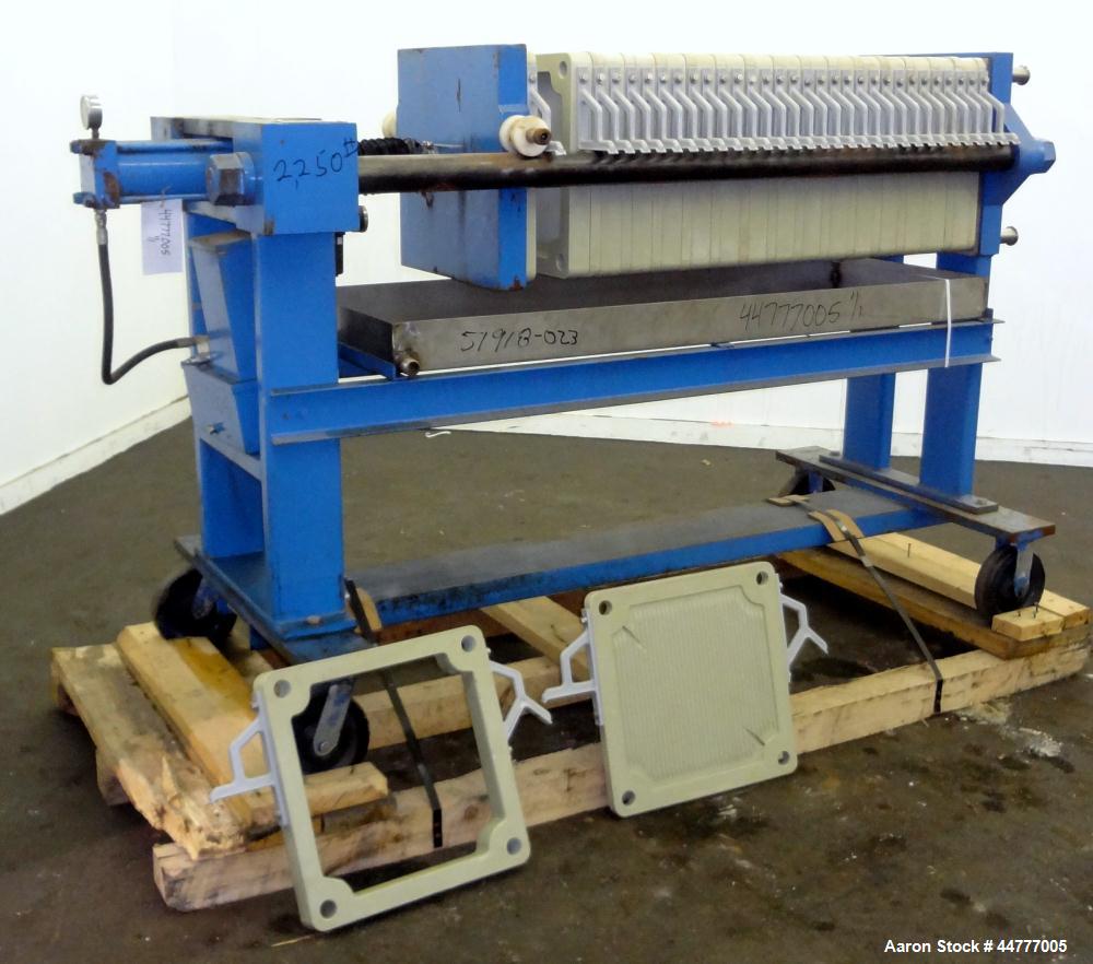Used Sperry Plate & Frame Filter Press, Size 18, Type 47-48-49. (15) 15" x 15" polypropylene plates, (16) 15" x 15" x 2" thick frames. Approximate filter area 32 square feet filter area, approximate ...
