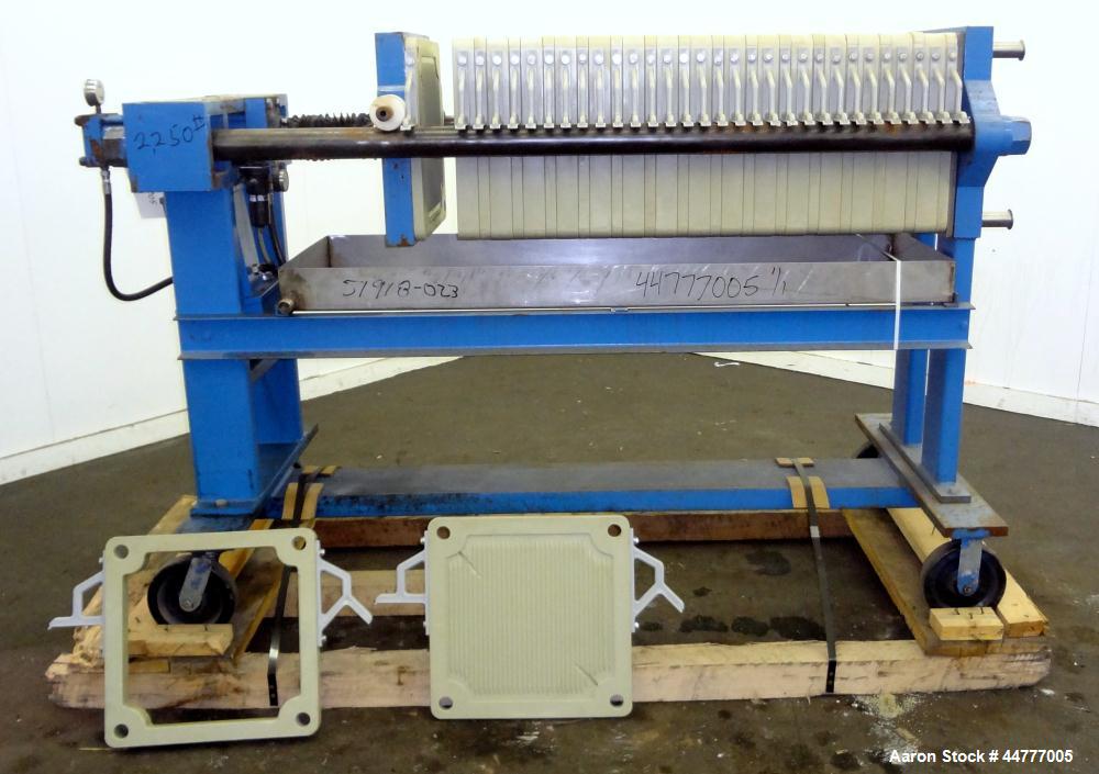 Used Sperry Plate & Frame Filter Press, Size 18, Type 47-48-49. (15) 15" x 15" polypropylene plates, (16) 15" x 15" x 2" thick frames. Approximate filter area 32 square feet filter area, approximate ...