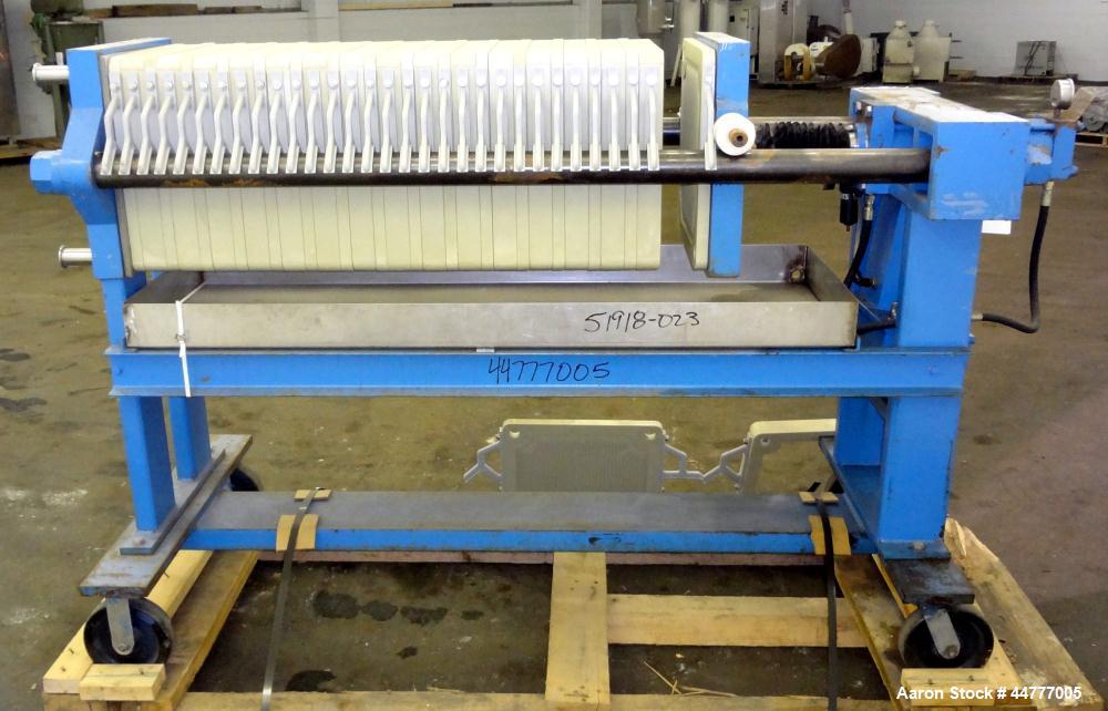Used Sperry Plate & Frame Filter Press, Size 18, Type 47-48-49. (15) 15" x 15" polypropylene plates, (16) 15" x 15" x 2" thick frames. Approximate filter area 32 square feet filter area, approximate ...