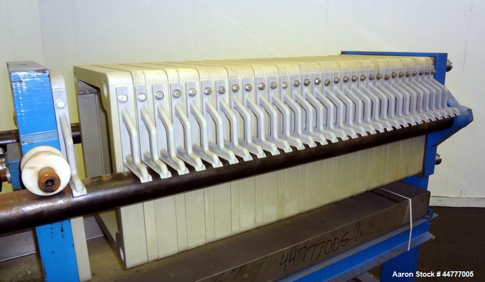 Used Sperry Plate & Frame Filter Press, Size 18, Type 47-48-49. (15) 15" x 15" polypropylene plates, (16) 15" x 15" x 2" thick frames. Approximate filter area 32 square feet filter area, approximate ...