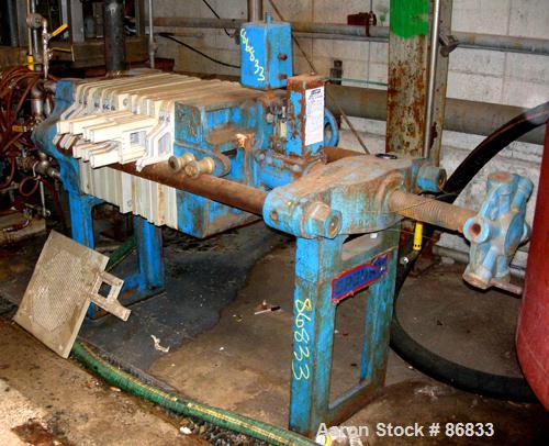 USED: Sperry plate and frame filter press, type 21, size 18, carbon steel frame. (10) 18" x 18" polypropylene plates, (10) 18" x 18" polypropylene 1" thick frames. Approximate 45 square feet filter a...