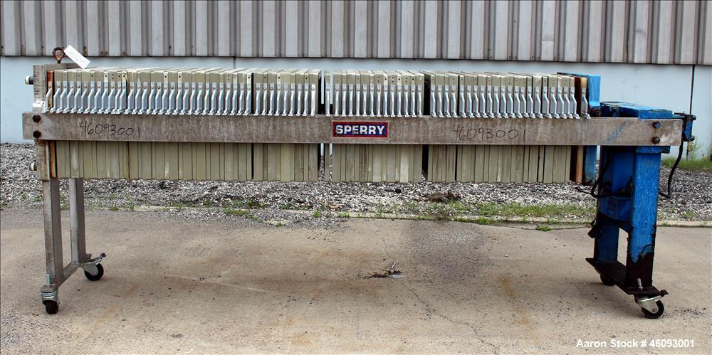 Used Sperry Filter Plated And Frame Filter Press, Type 41-42, Size 24. (75) 24" x 24" Polypropylene Plates. Approximately filter area 600 square feet, approximate 25 cubic feet cake capacity. 100 psi...