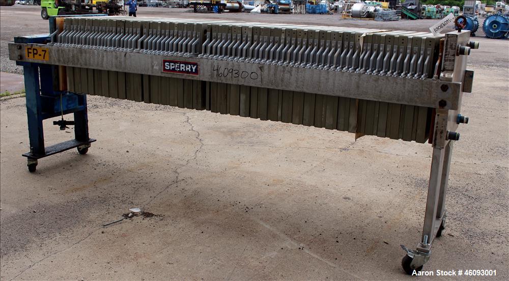 Used Sperry Filter Plated And Frame Filter Press, Type 41-42, Size 24. (75) 24" x 24" Polypropylene Plates. Approximately filter area 600 square feet, approximate 25 cubic feet cake capacity. 100 psi...