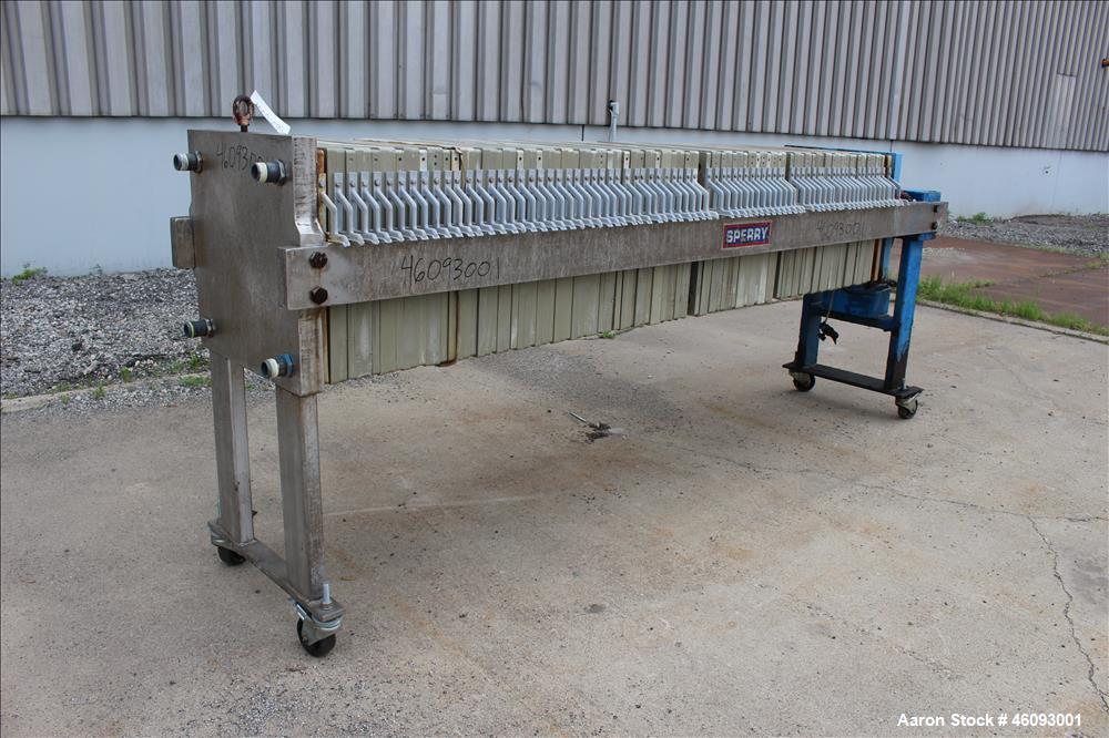 Used Sperry Filter Plated And Frame Filter Press, Type 41-42, Size 24. (75) 24" x 24" Polypropylene Plates. Approximately filter area 600 square feet, approximate 25 cubic feet cake capacity. 100 psi...