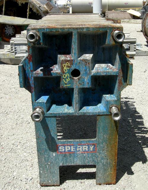 USED: Sperry plate and frame filter press, type 41-4, size 24, carbon steel frame. (15) 24" x 24" x 1" thick polypropylene plates, (15) 24" x 24" polypropylene 2" thick frames. Approximate 120 square...
