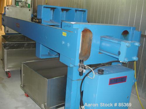 USED: Sperry filter press, carbon steel frame. 36" x 36" polypropylene, approx 51 plates 1" thick and 50 frames 1-1/4" thick. Approx 30 cubic feet cake capacity, approximately 800 square feet filter ...