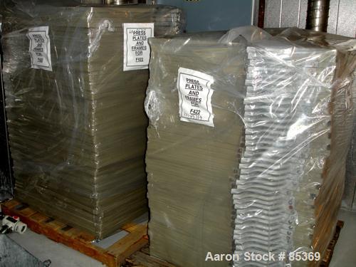 USED: Sperry filter press, carbon steel frame. 36" x 36" polypropylene, approx 51 plates 1" thick and 50 frames 1-1/4" thick. Approx 30 cubic feet cake capacity, approximately 800 square feet filter ...