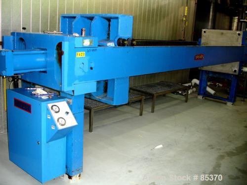 USED: Sperry filter press, carbon steel frame. 36" x 36" polypropylene. Approx 51 plates 1" thick and 50 frames 1-1/4" thick. Approx 30 cubic feet cake capacity, approximately 800 square feet filter ...