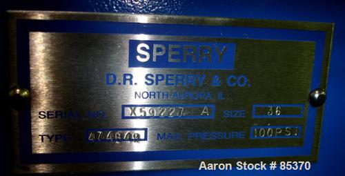 USED: Sperry filter press, carbon steel frame. 36" x 36" polypropylene. Approx 51 plates 1" thick and 50 frames 1-1/4" thick. Approx 30 cubic feet cake capacity, approximately 800 square feet filter ...