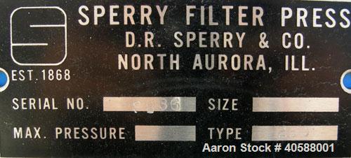 Used Sperry Filter Press, type CRN, size 48. (32) 49" x 50" polypropylene plates, approximate 1" cake.  Approximate 445.63 square feet filter area, 37.13 cubic feet capacity.  100 psi max filtration ...