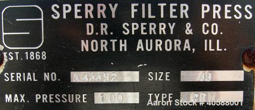 Used Sperry Filter Press, type CRN, size 48. (32) 49" x 50" polypropylene plates, approximate 1" cake.  Approximate 445.63 square feet filter area, 37.13 cubic feet capacity.  100 psi max filtration ...