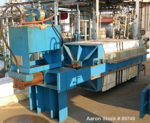 USED: Standard Filter Corp filter press, model M-36-454-G. (31) 36" x 36" polypropylene recessed plates having an approximate 1/2" recess. Plates are 2.5" thick. Press has approximately 279 square fe...