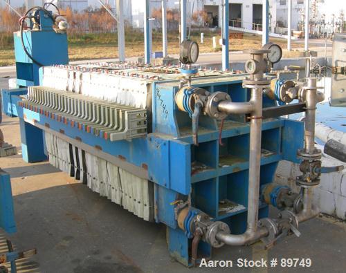 USED: Standard Filter Corp filter press, model M-36-454-G. (31) 36" x 36" polypropylene recessed plates having an approximate 1/2" recess. Plates are 2.5" thick. Press has approximately 279 square fe...