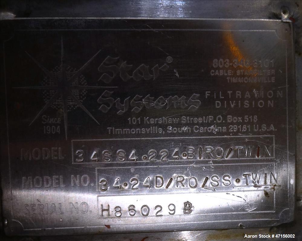 Used STAR Systems Dual Plate Filter Press, Model 34-24D/RO/SS-TWIN.