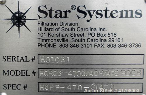 Used Star Systems Filter Press, Model ECRC6-470Q/ADP/APC/BD/CB. (7) 18" x 18" polypropylene plates, 1 head, 1 tail. Approximately 1.25" maximum cake thickness. Approximate 20 square feet filter area,...