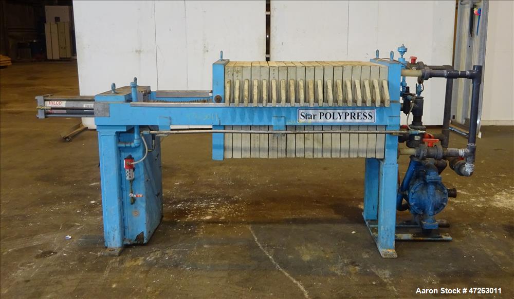 Used Star Systems Filter Press, Model R17630/50630002. Approximate 82 square feet filter area. (18) 25" x 25" polypropylene plates, (1) head, (1) tail. Approximately 6.8 cubic feet cake capacity. 3" ...
