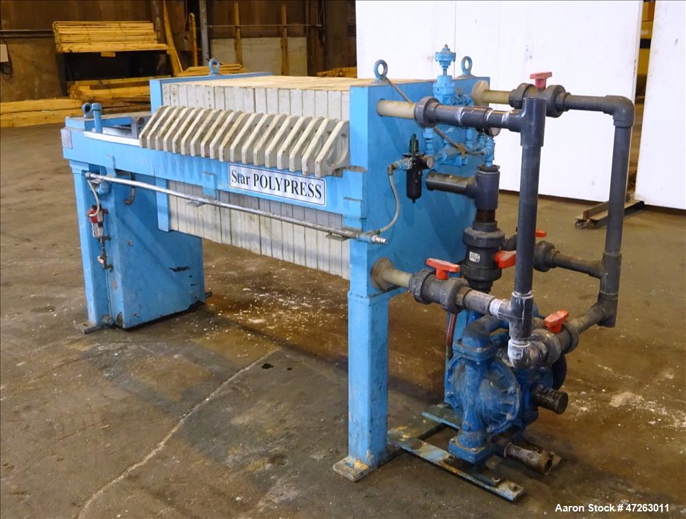 Used Star Systems Filter Press, Model R17630/50630002. Approximate 82 square feet filter area. (18) 25" x 25" polypropylene plates, (1) head, (1) tail. Approximately 6.8 cubic feet cake capacity. 3" ...