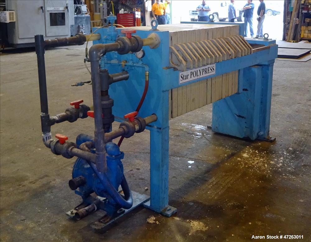 Used Star Systems Filter Press, Model R17630/50630002. Approximate 82 square feet filter area. (18) 25" x 25" polypropylene plates, (1) head, (1) tail. Approximately 6.8 cubic feet cake capacity. 3" ...