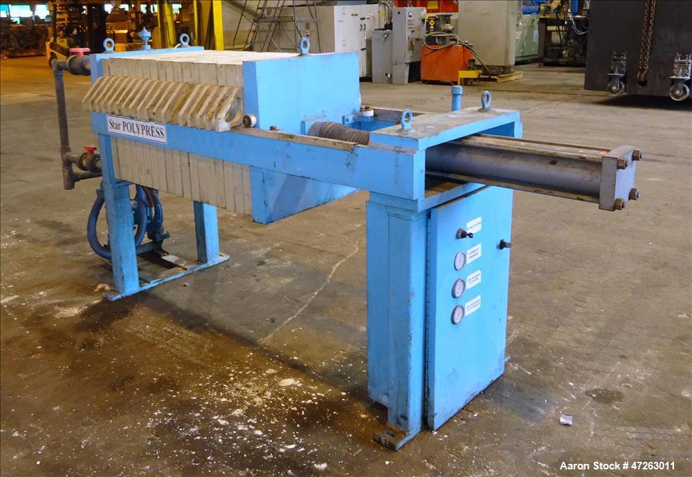 Used Star Systems Filter Press, Model R17630/50630002. Approximate 82 square feet filter area. (18) 25" x 25" polypropylene plates, (1) head, (1) tail. Approximately 6.8 cubic feet cake capacity. 3" ...