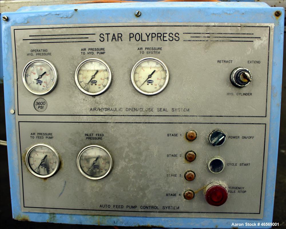 Used Star Systems Filter Press, Model RC16-800Q/LE/APC/CH, Carbon Steel. Approximate 172 square feet filter area, 8 cubic foot capacity. (15) 31" x 31" x Approximate 1/2" recess polypropylene plates,...