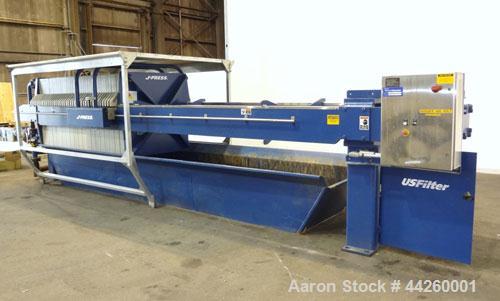 Used US Filter Dewatering Systems JWI J-Press Filter Press, Model 1200G32-38/76-50/100SYLC. (37) 47.2” x 47.2 polypropylene plates, (1) head, (1) tail plate. Approximately 510 square feet filter area...