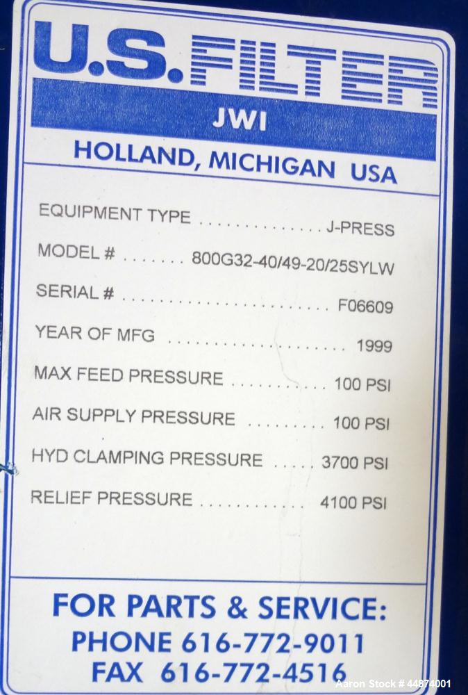 US Filter/JWI J-Press Filter Press, Model 800G32-40/49-20/25SYLW