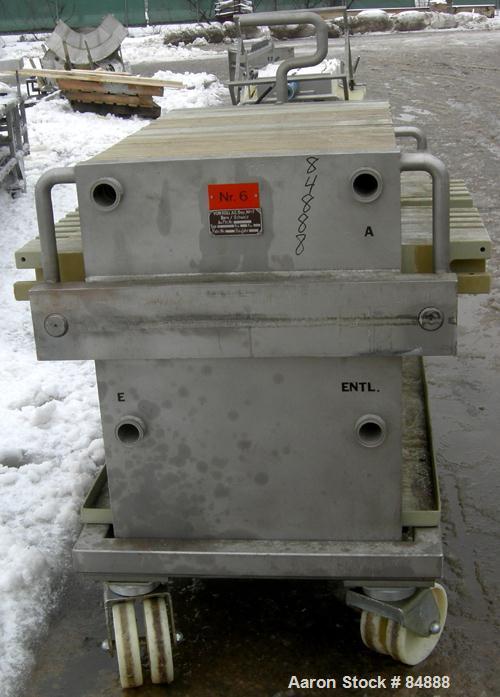 USED: Von Roll plate and frame filter press, type HV3-D-630/7. 16 polypropylene plates 24" (610mm) x 24" (610mm) and 12 polypropylene frames 24" (610mm) x 24" (610mm), 1-1/4" thick. Approximately 128...