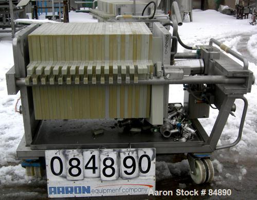 USED: Von Roll plate and frame filter press, type HV3-D-630. 16 polypropylene plates 24" (610mm) x 24" (610mm) and 15 polypropylene frames 24" (610mm) x 24" (610mm), 1-1/4" thick. Approximately 128 s...