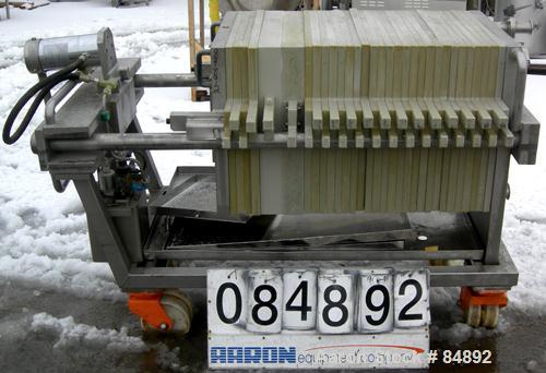 USED: Von Roll plate and frame filter press, type HV3-D. 14 polypropylene plates 24" (610mm) x 24" (610mm) and 14 polypropylene frames 24" (610mm) x 24" (610mm), 1-1/4" thick. Approximately 112 squar...