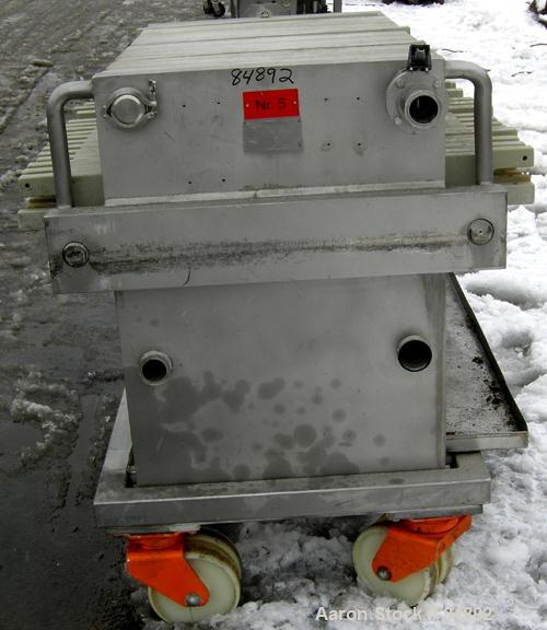 USED: Von Roll plate and frame filter press, type HV3-D. 14 polypropylene plates 24" (610mm) x 24" (610mm) and 14 polypropylene frames 24" (610mm) x 24" (610mm), 1-1/4" thick. Approximately 112 squar...
