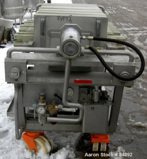 USED: Von Roll plate and frame filter press, type HV3-D. 14 polypropylene plates 24" (610mm) x 24" (610mm) and 14 polypropylene frames 24" (610mm) x 24" (610mm), 1-1/4" thick. Approximately 112 squar...