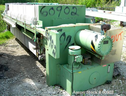 Used Von Roll Filter Press, Type HV5-V-1200. Polypropylene and carbon steel construction. 864 square feet (96 m2) in filtration area. 42 pieces of 47" x 47" x 1.9" thick polypropylene plates (1200 mm...