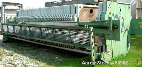 Used Von Roll Filter Press, Type HV5-V-1200. Polypropylene and carbon steel construction. 864 square feet (96 m2) in filtration area. 42 pieces of 47" x 47" x 1.9" thick polypropylene plates (1200 mm...