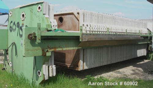 Used Von Roll Filter Press, Type HV5-V-1200. Polypropylene and carbon steel construction. 864 square feet (96 m2) in filtration area. 42 pieces of 47" x 47" x 1.9" thick polypropylene plates (1200 mm...