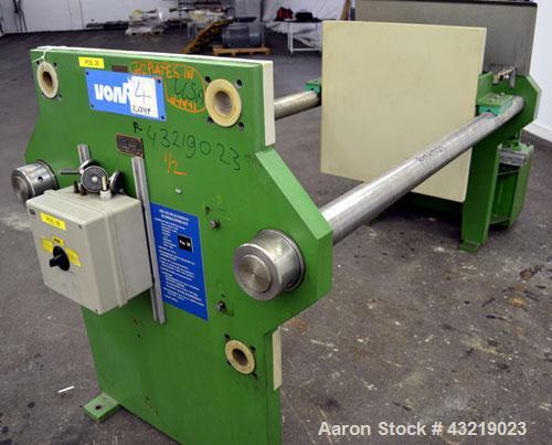 Used Von Roll Filter Press, Type HV5R-800. (16) Polypropylene plates 31.2” x 31.2” (800 mm x 800 mm), (1) head, (1) tail, (1) spacer plates. Approximate 89 square feet (11.2 m3) filtration area, appr...