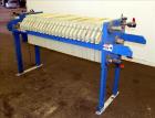 Used K.F. Industrial Service Filter Press, Carbon Steel. Approximate 40.8 square feet surface area, approximate 3.4 cubic feet cake capacity. (22) 16