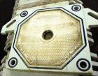Used K.F. Industrial Service Filter Press, Carbon Steel. Approximate 40.8 square feet surface area, approximate 3.4 cubic feet cake capacity. (22) 16