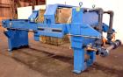 Used JWI J Press Filter Press, Model 1000N32-12/30-10/25SYLS. (12) 39.3” x 39.3” x 1/2'' recess polypropylene plates, (1) head, (1) tail plate. Approximately 206 square feet filter area, 10 cubic fee...
