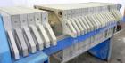 Used JWI Filter Press, Model 630G32-10/13-3/4SYLS. (25) 24.8'' x 24.8'' x 2-1/2'' Thick x 1/2'' recess polypropylene plates, (1) head, (1) tail plate. Approximately105.3 square feet filter area, 8.7 ...