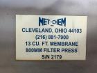 Used Met-Chem 800mm Filter Press – 21 Polypropylene Plates, 13 Cu. Ft. Capacity