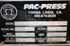 Used Pacific Press Pac-Press Filter Press, Model PAC-470G-1SP2, Carbon Steel. 18.2 Square feet surface area, 1 cubic foot cake capacity, 100 psi maximum filter pressure. (7) 18-1/2