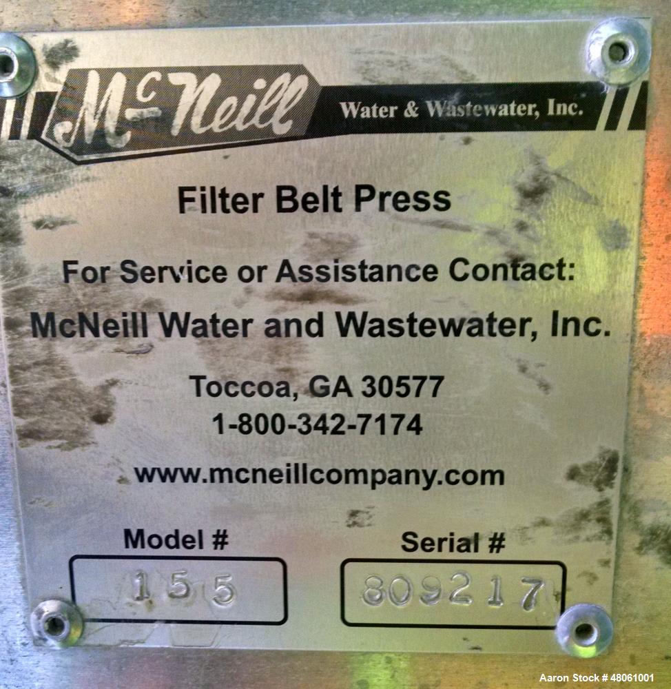 Used- McNeill 1.5 Meter Heavy Duty Belt Press, Model 155. Belt is 58" wide x 535" long. Includes: stainless steel scraper bl...