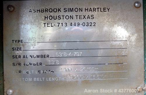 Used Ashbrook-Simon-Hartley Winklepress Belt Filter Press, Type WP